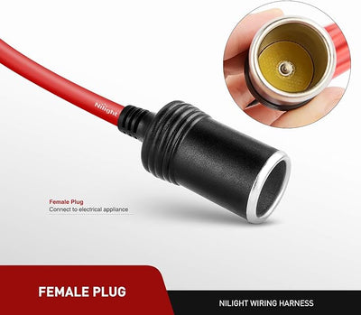 Nilight Cigarette Lighter Extension Cord Cable Heavy Duty 6ft 12V/24V Car Charger with Cigarette Lighter Plug Cigarette Lighter Socket,2 Years Warranty