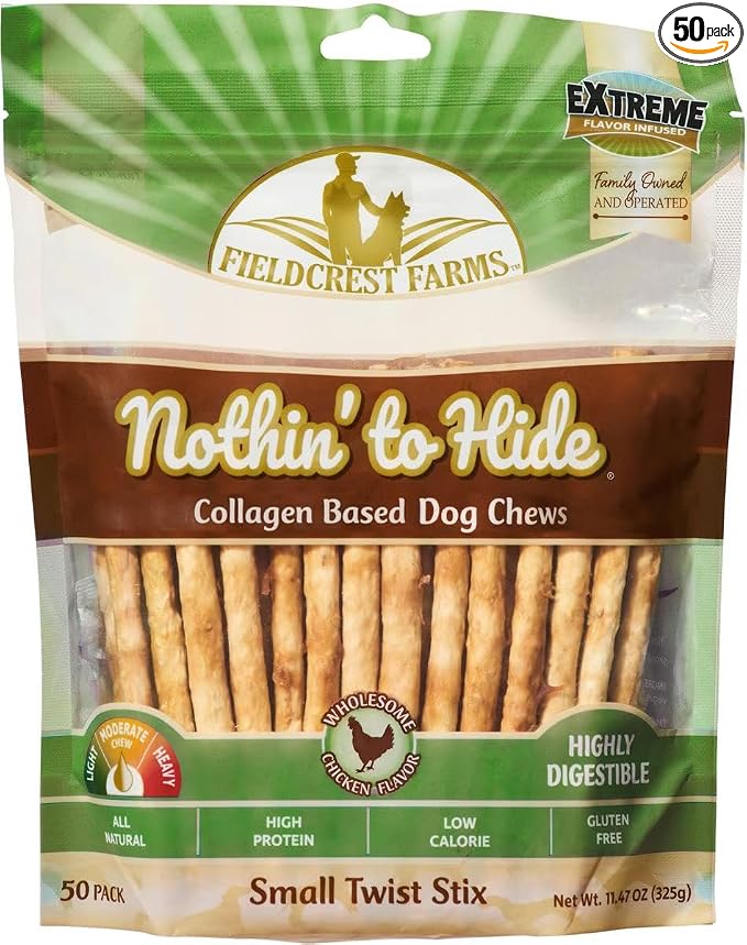 Fieldcrest Farms Nothing to Hide Natural Rawhide Alternative Small Twist Stix for Dogs -50 Pack - All Natural Easily Digestible Chews for All Breed Dogs - Great for Dental Health Plus Magnet