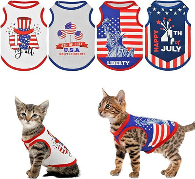 4-Pack Patriotic Dog Tank Tops 4th of July Sleeveless Shirts USA Independence Day Themed Patterns Costume for Small Medium-Sized Dogs