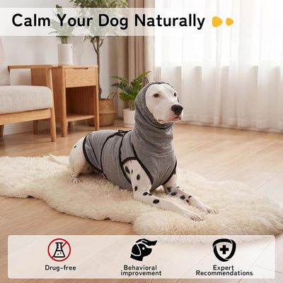 DENTRUN Dog Anxiety Vest for Calming Relief – Weighted Pressure Shirt with Noise Cancelling Ear Wraps for Fireworks Thunderstorm Separation Travel Vet Visit, Soft Stretchy Hoodie for Pets
