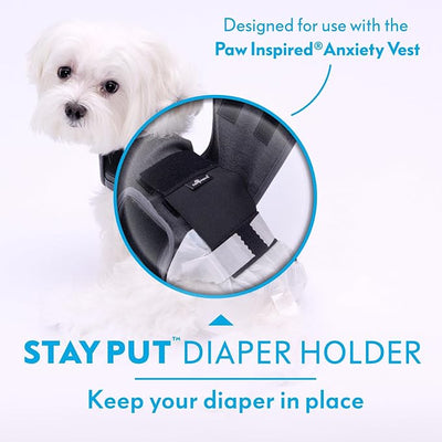 Paw Inspired Stay Put Dog Diaper Holder for Use with Calming Anxiety Vest (Sold Separately), Compatible with Disposable or Washable Dog Diapers
