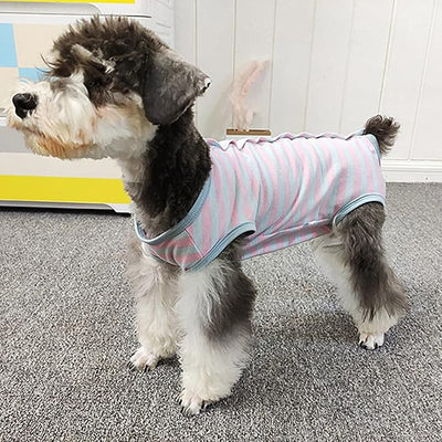 Dog Recovery Suit Post Surgery Shirt for Puppy, Wound Protective Clothes for Little Animals(Pink Blue Stripe-l)