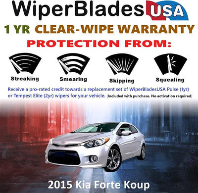 WiperBladesUSA Wiper Blades Set w/ 1yr warranty compatible with Kia Forte Koup 2015 Wipers (Set of 2) Pulse Wipers