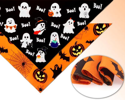 Halloween Dog Bandanas 2PCS Pumpkin Pet Scarf Medium Large Dogs | Halloween dog bandanas with pumpkin & ghost patterns. Perfect for holiday parties, photos & fall events. Reversible design.
