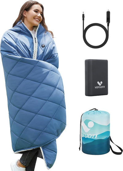 Heated Blanket Battery Operated,12V Heated Shawl Throw Blanket,Cordless heating pad with 15000 battery,Wearable Heated Blanket,Sherpa Lining,3 Heating Set for Car,Camping,Backpacking,Hiking,Travel