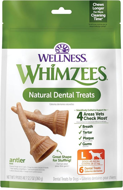 Wellness WHIMZEES Antler Occupy Natural Dog Dental Treat, Chews, Freshens Breath, Large Size, 12.7 oz Bag, 6 Count