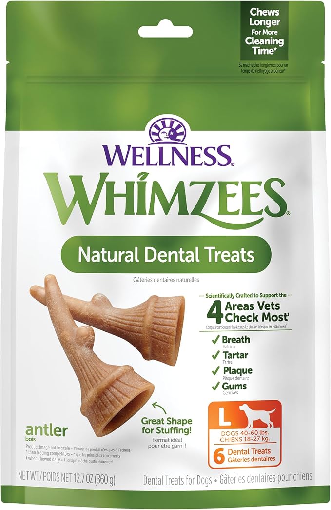 Antler Occupy Natural Dog Dental Treat, Chews, Freshens Breath, Large Size, 12.7 oz Bag, 6 Count