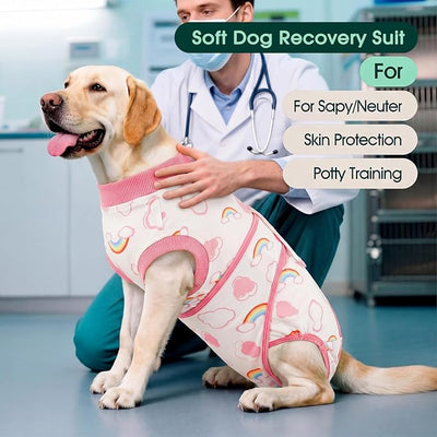 Kuoser Dog Surgery Recovery Suit, Soft Breathable Dog Recovery Suit for Female Spay Male Nueuter, Anti Licking Puppy Onesie Pet Surgical Suit for Dogs Abdominal Wounds Skin Disease, Rainbow M