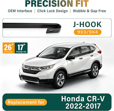 Windshield Wiper Blades Replacement for Honda CRV CR-V 2017 2018 2019 2020 2021 2022 Original Factory Quality Front Rear Wiper Blade Set - 26" 17" 12" (Set of 3)