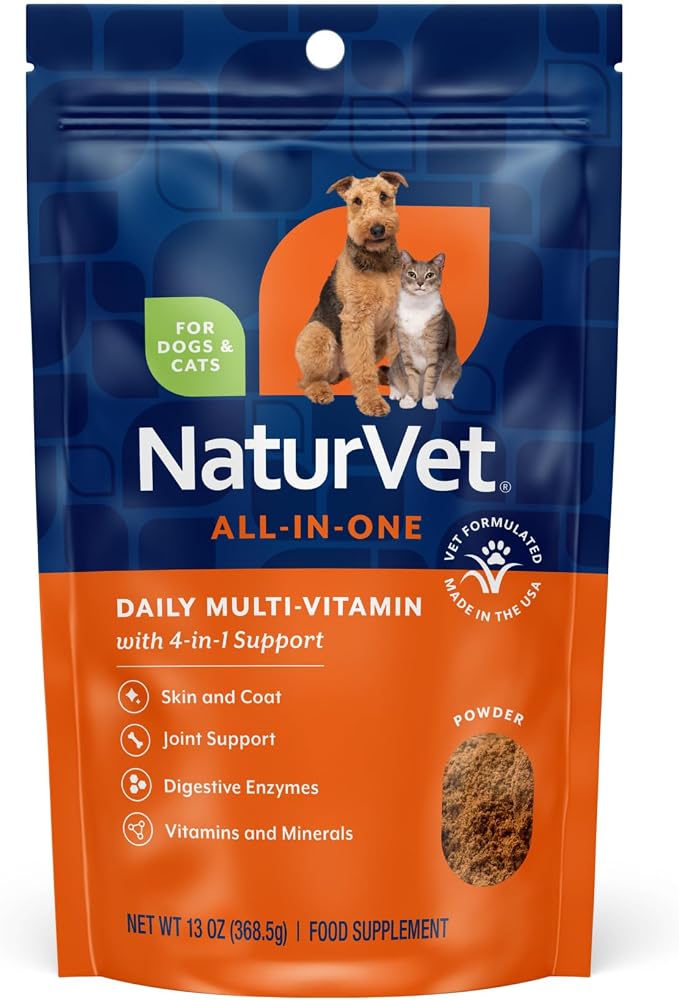 All-in-One Dog Supplement - for Joint Support, Digestion, Skin, Coat Care – Dog Multivitamins with Minerals, Omega-3, 6, 9 – Wheat-Free Vitamins for Dogs – 13-Ounce Powder