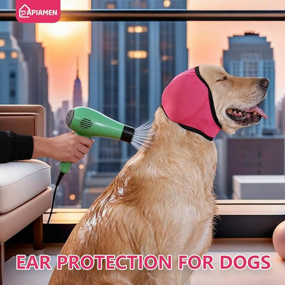 Dog Ear Covers,Dog Ear Muffs Noise Protection,No Flap Ear Wrap for Dogs Hematoma Recovery,Adjustable Calming Hoodie Shower Cap for Grooming,Bathing,Swimming & Anxiety Relief(Fuchsia,S)