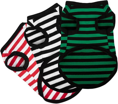 Paiaite 3 Pieces Dog Striped Shirt Red Green Black Color Cotton Sleeveless Puppy Pet Shirts Breathable Apparel Tank Top Colorful Puppy Sweatshirt Clothes for Small Medium Dogs Large