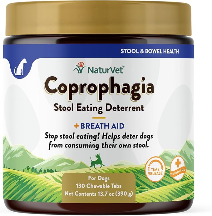 Coprophagia Stool Eating Deterrent Plus Breath Aid – Deters Dogs from Consuming Stool – Enhanced with Breath Freshener, Enzymes & Probiotics – 130 Chewable Tablets