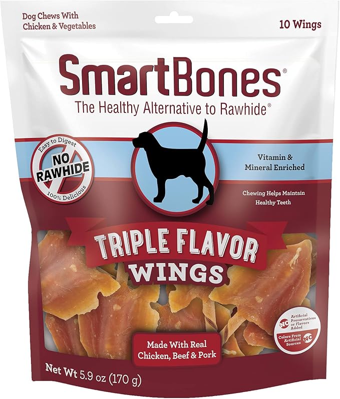 No Artificial Colors or Preservatives Rib and Wing Chews, Treat Your Dog to a Fun Shapped Triple Flavor Chew