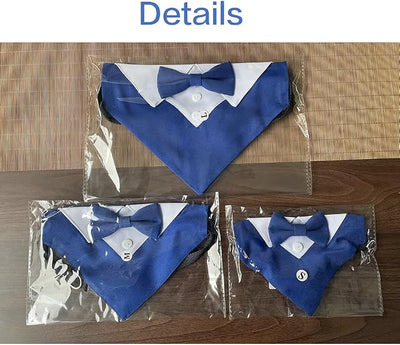 Tuxedo Dog Collar for Wedding Engagement and Birthday, Formal Dog Bandana Collar Costume with Bow Tie and Adjustable Buckle,Suitable for Small Medium Large Dog. (Blue, M)