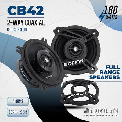 ORION Cobalt Series CB42 4” 2-Way Coaxial Car Speakers, 160W, 4 Ohms, Full Range, Enhanced Bass, Polypropylene Cone & Butyl Rubber Surround, Easy Install (Pair)