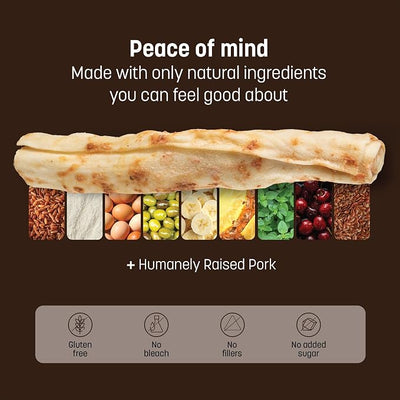 Earth Animal No Hide Chews - Long Lasting Rawhide Free Large Dog Chews Rolls, Pork - 3 Count Value Pack