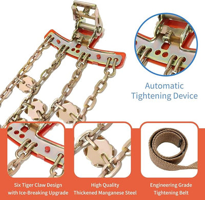 Tire Chains for Car SUV Pickup Trucks, Adjustable Portable Emergency Tire Chains, Snow Chains for Tire Width（225-285mm), 6Pcs