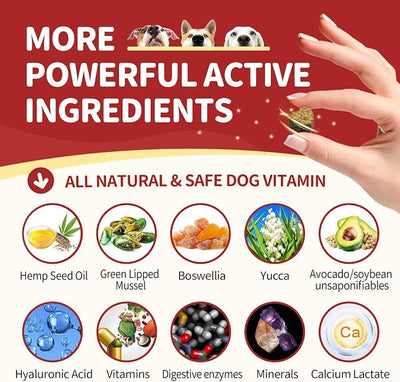 NATURE TARGET Glucosamine for Dogs, Joint Supplement with Chondroitin, MSM, Omega-3, Hemp for Pain Relief, Hip & Joint Chews for Dogs with Calcium for Bone Health, 120 Soft Chews