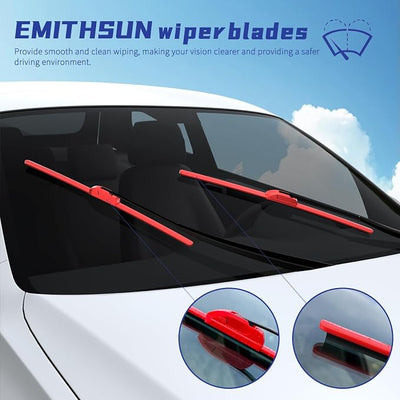 OEM QUALITY 22" + 22" Premium All-Seasons Durable Stable And Quiet Red Windshield Wiper Blades (Set of 2)