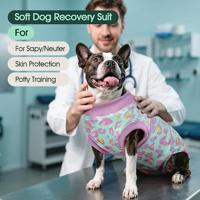 Kuoser Dog Recovery Suit for Dogs After Surgery,Professional Surgical Onesie for Female Male Dogs Spay Neuter,Soft Dog Surgery Suit Bodysuit for Abdominal Wounds Skin Disease,Light Purple Leopard M