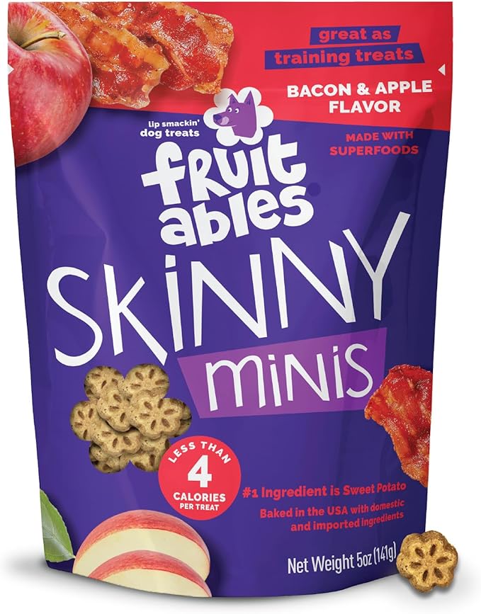 Skinny Mini Dog Treats, Healthy Sweet Potato Treat for Dogs, Low Calorie & Delicious, Puppy Training, No Wheat, Corn or Soy, Made in the USA, Bacon and Apple Flavor, 5oz