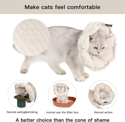 H HIDREAM Soft Cat Cone Collar， Cute Adjustable Cat Recovery Collar，Elizabethan e Collar that can Protect Head and Foot Wounds，Egg White All-Season Style
