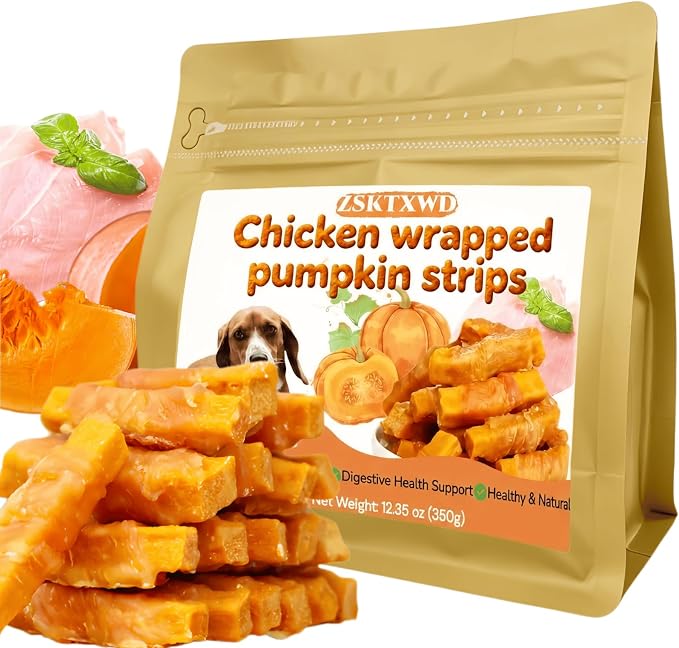 Dehydrated Chicken Wrapped Pumpkin Sticks for Dogs - (12.3oz) | Grain-Free Soft Chewy Training Treats, Rawhide Free Snacks