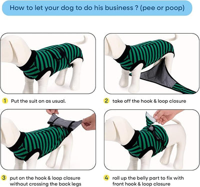 Recovery Suit for Dogs Cats After Surgery, E-Collar & Cone Alternative Surgical Suit, Prevent Licking Dog Onesies Pet Surgery Recovery Suit Soft Dog Bodysuit, Green Navy Stripes, S