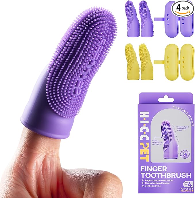 HICC PET Dog Toothbrush, Anti-Slip Dog Tooth Brushing Kit, Dog Finger Toothbrush for Plaque and Tartar Cleaning, Dog Teeth Cleaning for Medium & Large Pets, Safer & Softer Liquid Silicone, 4-Pack