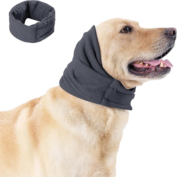 Dog Ear Cover, Comfort Dogs Hoodie for Anxiety, Adjustable Ear Wraps Muffs for Noise Protection, Grey M