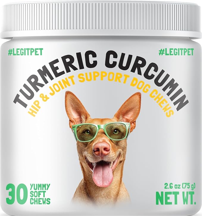Turmeric Curcumin Hip & Joint Supplement for Dogs – Supports Mobility, Comfort & Overall Wellness – with Collagen & BioPerine – 30 Chews