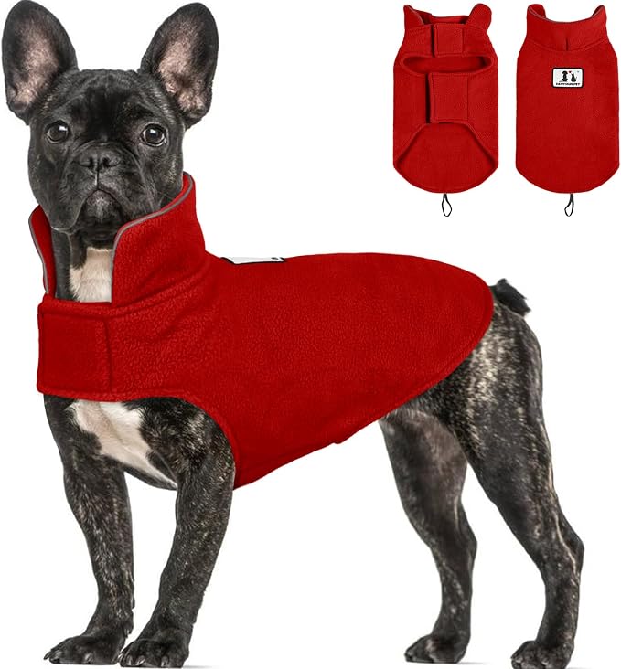 DENTRUN Reversible Dog Coat - Windproof Polar Fleece Vest with Reflective Neck Strips, Hook & Loop Closures, Sleeveless Cold Weather Jacket for Small Dogs (XS, Tiny Dogs Gear)