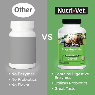Nutri-Vet Grass Guard Chewables, Lawn Burn Prevention, Dog Urine Neutralizer for Grass, Gut Health Support with Probiotic and Enzymes, Dog Probiotics, Pet Supplement Tablets, 150 Count (Pack of 2)