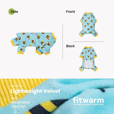 Fitwarm Funny Bee Fleece Dog Pajamas, Warm Winter Dog Clothes for Small Dogs Boy Girl, Cozy Pet Onesie with Feet, Light Blue, XS