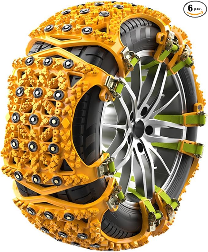 Snow Chains for Car Tires 6 Pack, Emergency Anti Slip Tire Chains for SUV/Trucks/ATV, Adjustable Universal Winter Security Chains for Ice Snow Mud Sand,Easy Installation Antiskid Chain with Gloves Bag