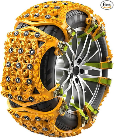 Snow Chains for Car Tires 6 Pack, Emergency Anti Slip Tire Chains for SUV/Trucks/ATV, Adjustable Universal Winter Security Chains for Ice Snow Mud Sand,Easy Installation Antiskid Chain with Gloves Bag