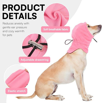 Dog Calming Hoodie Pet Ear Cover, Adjustable Headband for Small Medium Large Dogs, Pet Muffs Head Wraps for Grooming Firework Thunderstorms, Pink XL