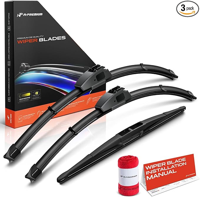 A-Premium 24"+21"+14" Windshield Wiper Blades with Wear Indicator & Towel | Compatible with Honda Pilot 2003-2008, Front Rear Wipers Blade Set for Hook/RL3 Arm Connector, Pack of 3