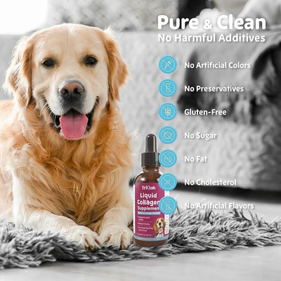 Premium Hydrolyzed Liquid Collagen Drops for Dogs: Grass-Fed Bioactive Peptides with Vitamin C, Biotin & Hyaluronic Acid - 4-in-1 Collagen Supplement for Hip & Joint, Skin & Coat & Itch Relief Support