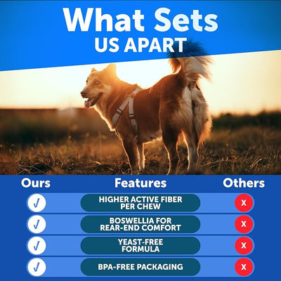 Bye Scoot - Anal Gland Support Chews for Dogs - Fiber Blend with Pumpkin, Psyllium, Slippery Elm, Digestive Enzyme - Scoot Treatment - Supplement for Gut, Anal Gland Health, Stool Quality - 120 Treats