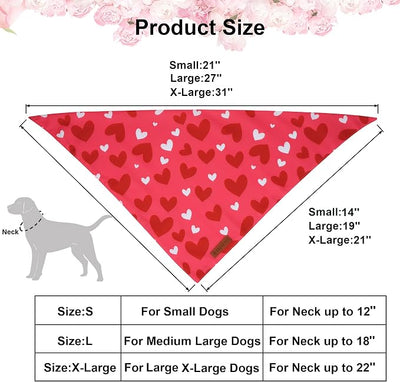 ADOGGYGO Valentine Dog Bandana, Heart and Love Pet Scarf, Premium Durable Fabric, Red Pink Valentine Bandanas for Medium Large Dogs (Large)