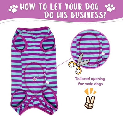 Dog's Recovery Suit Post Surgery Shirt for Puppy, Small Dog Surgical Recovery Suit for Female Male Dogs, Dog Onesie Protect Surgical Wound(Purple Blue Stripe-xs)