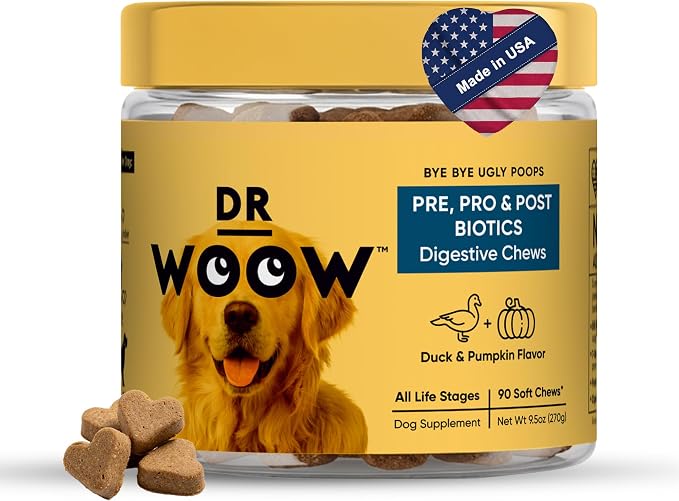 Probiotics Supplements for Dogs Soft Chews (90 CT) – Digestive Support + Gut Balance & Healthy Stool Support – Probiotics + Digestive Enzymes – Duck & Pumpkin Flavor – Made in USA