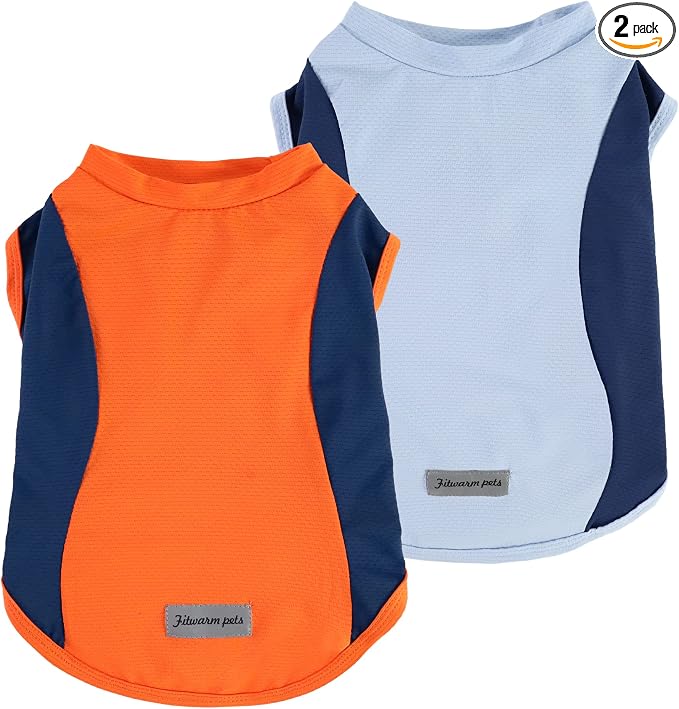 Fitwarm 2 Pack UPF 50+ UV Sun Protection Dog Shirt, Quick Dry Summer Dog Clothes for Small Dogs Boy Girl, Reflective Label, Lightweight Breathable Cooling Vest, Pet Cat Outfit, Orange, Blue, Medium