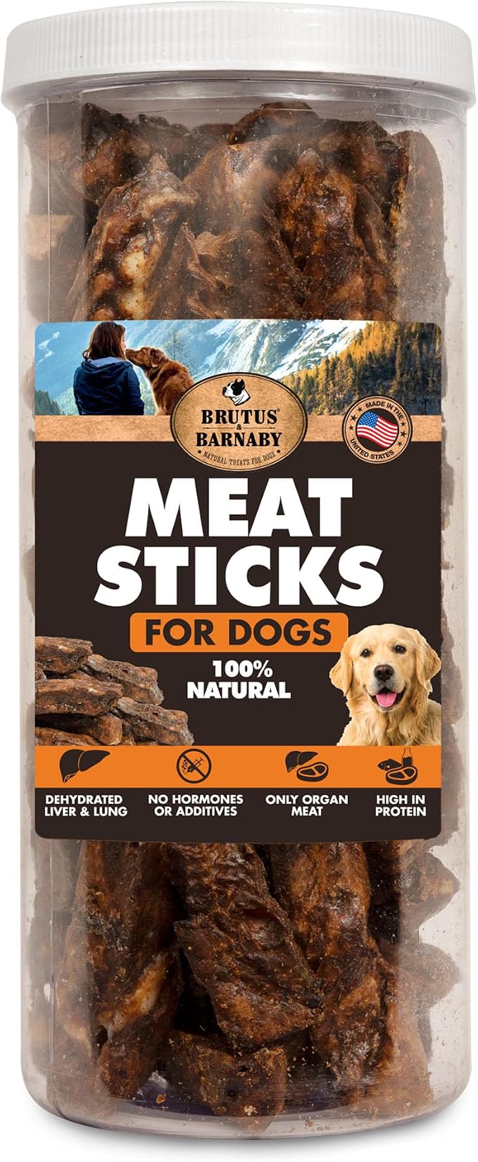 BRUTUS & BARNABY Dehydrated Lung Dog Treats & Cat Treats - 12oz USA Beef & Turkey Organ Meat Sticks - High Protein, Grain Free, Natural Training Treats for Dogs & Cats