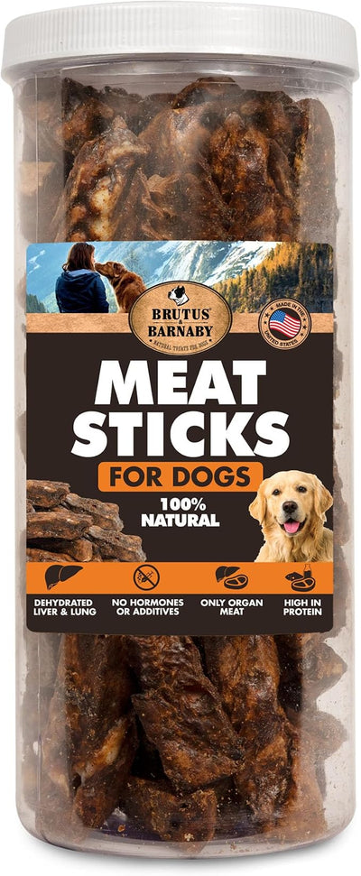 BRUTUS & BARNABY Dehydrated Lung Dog Treats & Cat Treats - 28oz USA Beef & Turkey Organ Meat Sticks - High Protein, Grain Free, Natural Training Treats for Dogs & Cats - Value Size