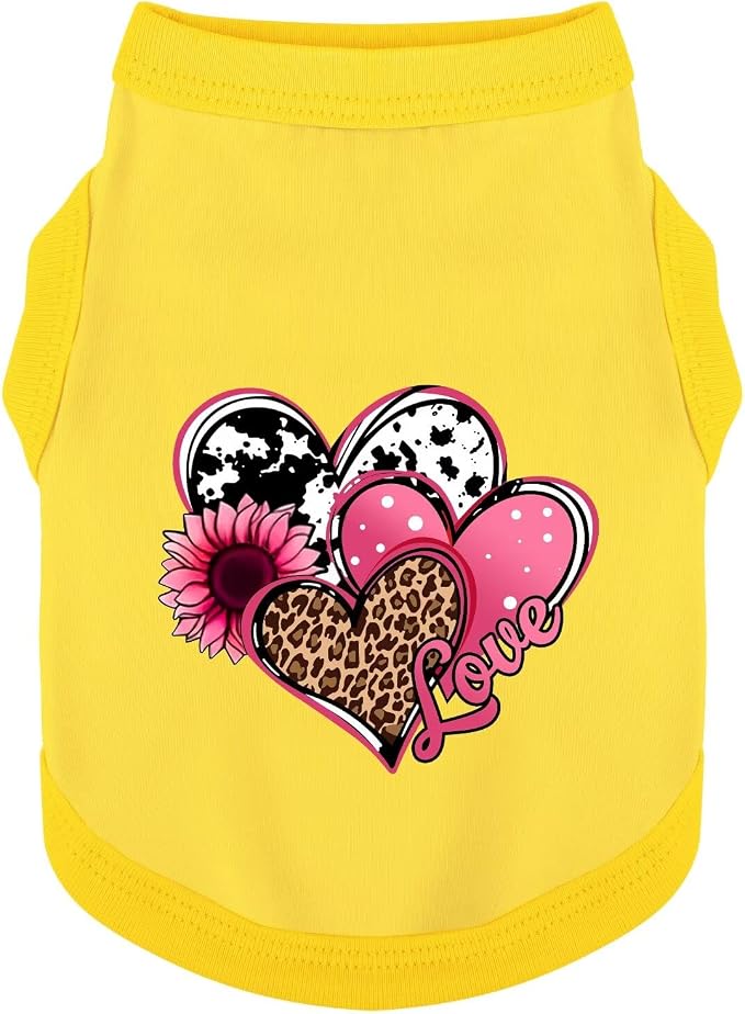Discover Cozy Cotton Canine Wear: Soft, Lightweight, and Breathable Dog Shirt Vest with Eye-Catching Graphics (Hearts and Love), Keeping Your Furry Friend Comfy! Yellow XXL