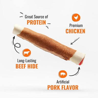 Good 'n' Fun Rolls Long-Lasting Dog Treat, For Large Dogs, With Real Proteins, Beef Hide and Premium Chicken, Supports Dental Health, Mental Stimulation, 2 count