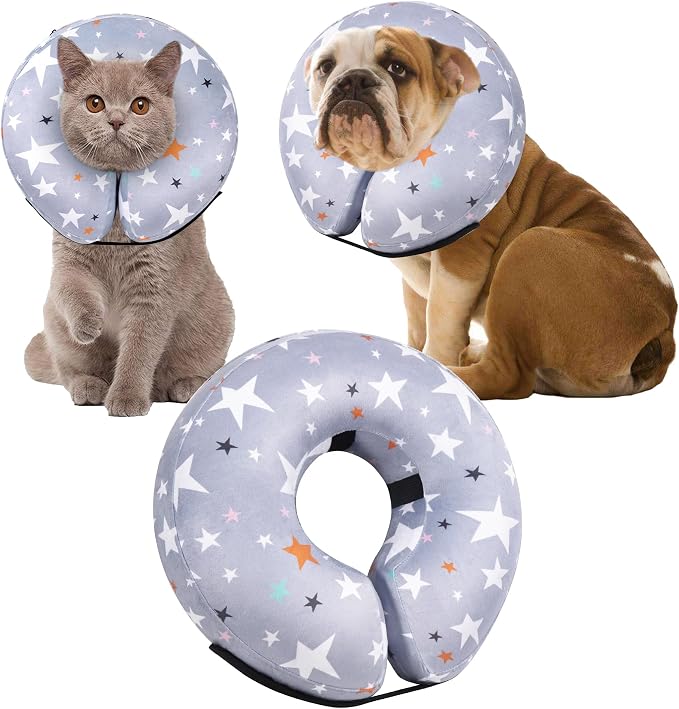 Recovery Donut Collar for Dogs & Cat,Inflatable Dog Cone Collar Alternative After Surgery,Soft Cone for Large Medium Small Dog,Adjustable Pet Neck Donut(Grey Star,X-Large